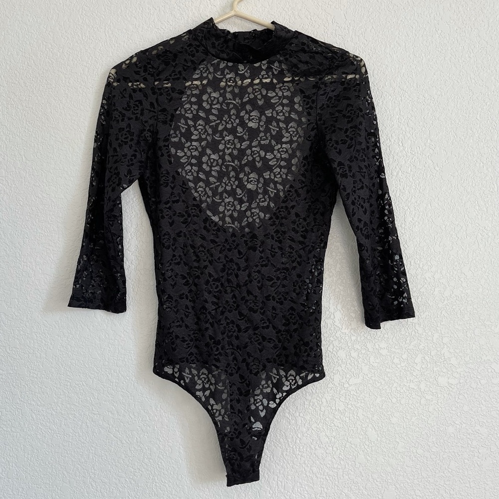 BEBE black lace thong bodysuit